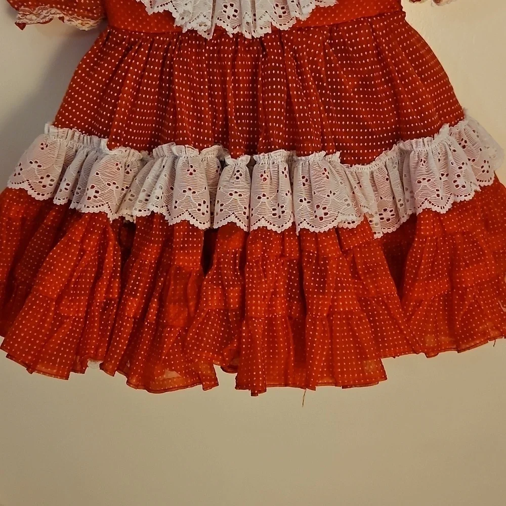 Vintage Handmade Red and White Pin Dot Ruffled Circle Lolita Pageant Dress